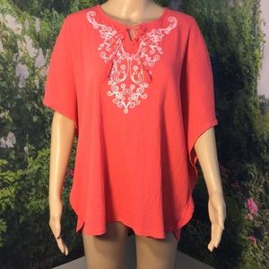 DENIM CO. ORANGE 3/4-SLV COTTON-BLEND TOP/TUNIC